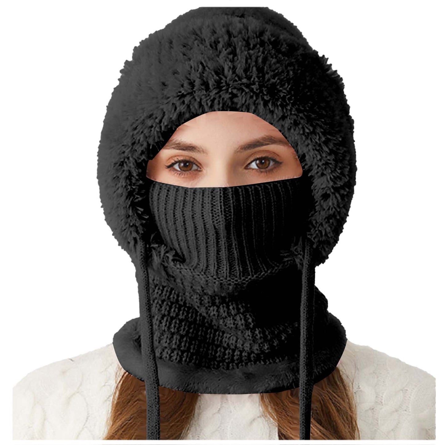 3 In 1 Beanie Hat With Scarf And Mask,3 In 1 Winter Hat For Women,Windproof Fleece Thickened Keep Warm Hats,Women Skull Beanie Hat Neck Circle Scarf Ski Snow Winter Knit Fleece Cap Cold Weather