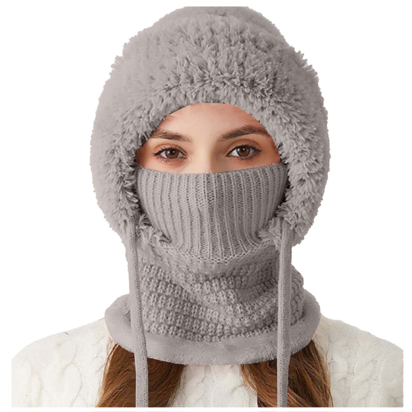 3 In 1 Beanie Hat With Scarf And Mask,3 In 1 Winter Hat For Women,Windproof Fleece Thickened Keep Warm Hats,Women Skull Beanie Hat Neck Circle Scarf Ski Snow Winter Knit Fleece Cap Cold Weather