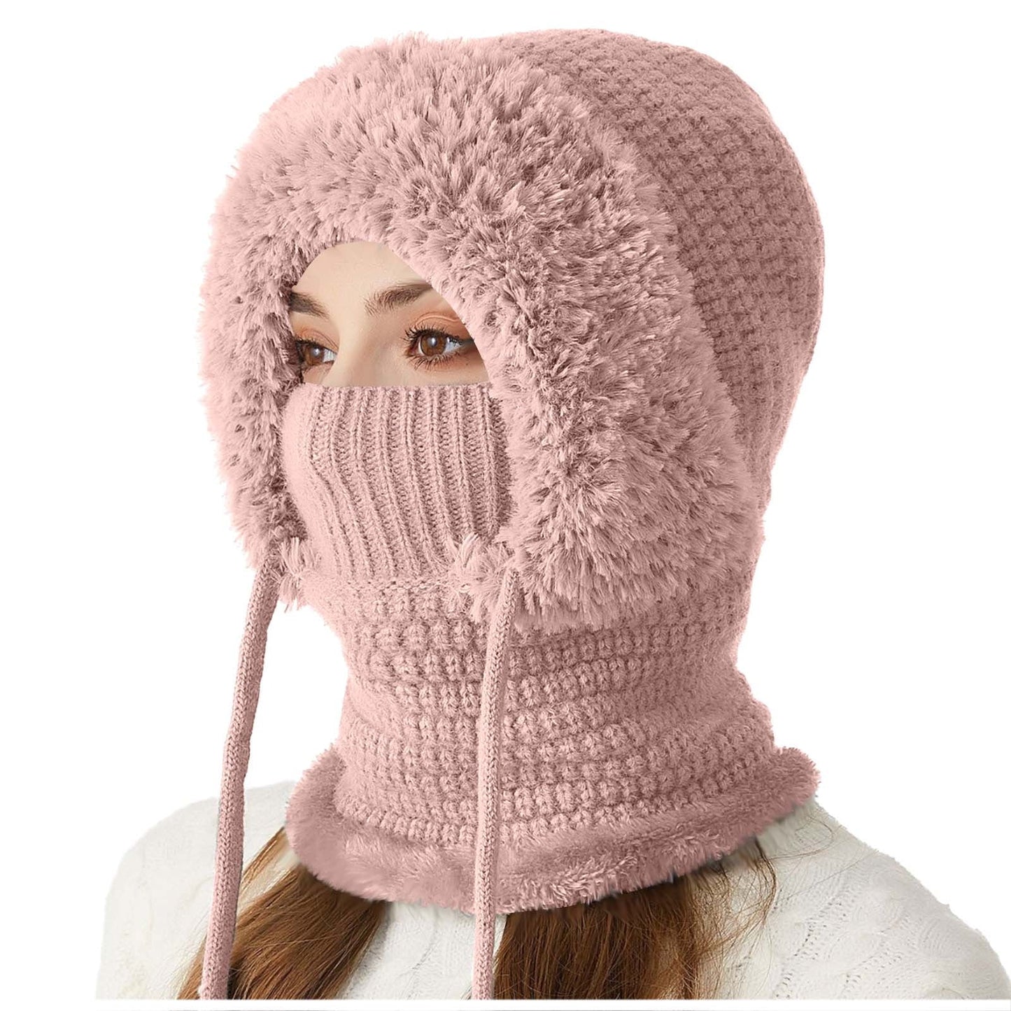 3 In 1 Beanie Hat With Scarf And Mask,3 In 1 Winter Hat For Women,Windproof Fleece Thickened Keep Warm Hats,Women Skull Beanie Hat Neck Circle Scarf Ski Snow Winter Knit Fleece Cap Cold Weather