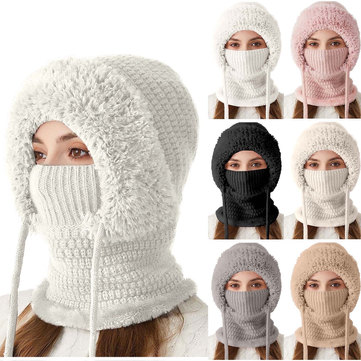 3 In 1 Beanie Hat With Scarf And Mask,3 In 1 Winter Hat For Women,Windproof Fleece Thickened Keep Warm Hats,Women Skull Beanie Hat Neck Circle Scarf Ski Snow Winter Knit Fleece Cap Cold Weather