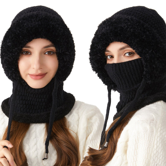 3 In 1 Beanie Hats For Women,Beanie For Womens Winter, 3 In 1 Knitting Hat With Scarf And Mask,Cold Knitted Hats Wind Resistant Hooded Scarf, Thick Plush-Lined,Fleece Lined Windproof Warmth For Women