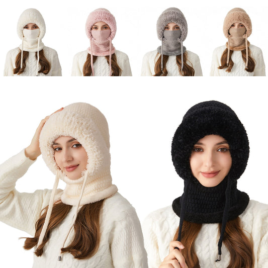 3 In 1 Beanie Hats For Women,Beanie For Womens Winter, 3 In 1 Knitting Hat With Scarf And Mask,Cold Knitted Hats Wind Resistant Hooded Scarf, Thick Plush-Lined,Fleece Lined Windproof Warmth For Women