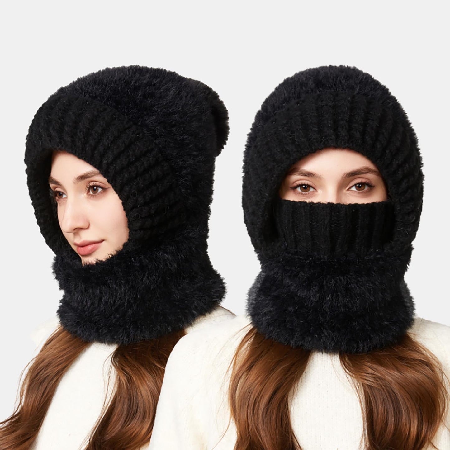 3 In 1 Hat Women Winter Beanie Hats One Piece Fleece Lined Knit Mask Set Skull Neck Circle Scarf Ski Snow Hat Pompom,Winter Knitwindproof Warmth For Women