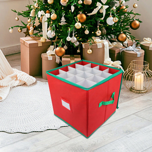 33*33*33Cm Christmas Ornament Storage Box,Ornament Organizer,Ornament Holder,Christmas Storage Box With 64 Compartments And Decorative Christmas Ornaments For Storage