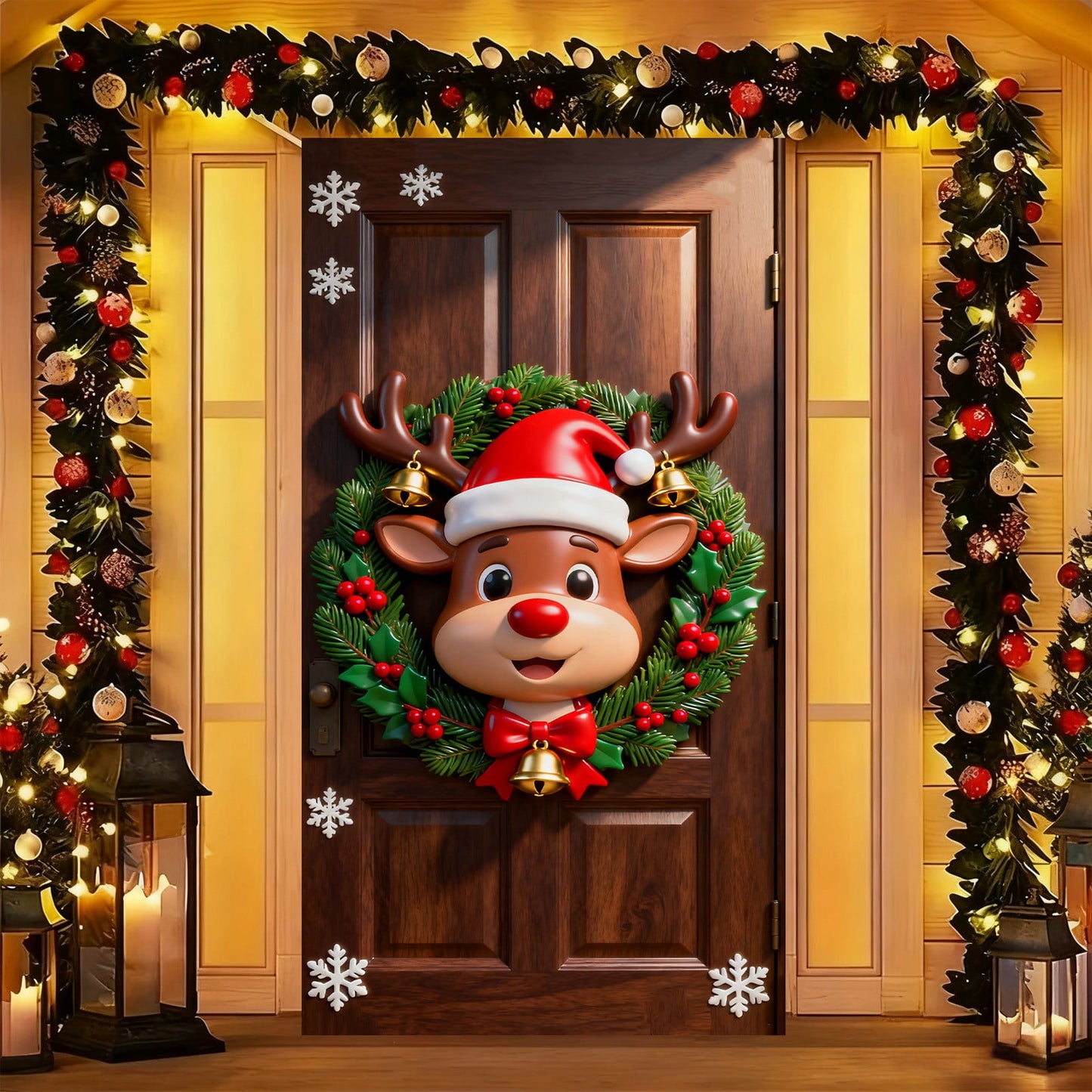 35 X 71 Inch Christmas Door Cover - Santa Claus Pattern - Christmas Day Door Decoration - Festival Party Decoration