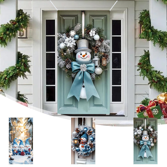 35X71In Christmas Door Cover - Dwarf/Santa Claus/Christmas Tree/Garland/Snowman Christmas Door Decorations,Merry Christmas Front Door Decorations,Holiday Party Christmas Decorations Indoor & Outdoor