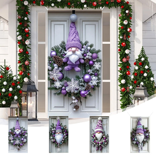 35X71In Christmas Door Cover - Dwarf/Santa Claus/Christmas Tree/Garland/Snowman Christmas Door Decorations,Merry Christmas Front Door Decorations,Holiday Party Christmas Decorations Indoor & Outdoor