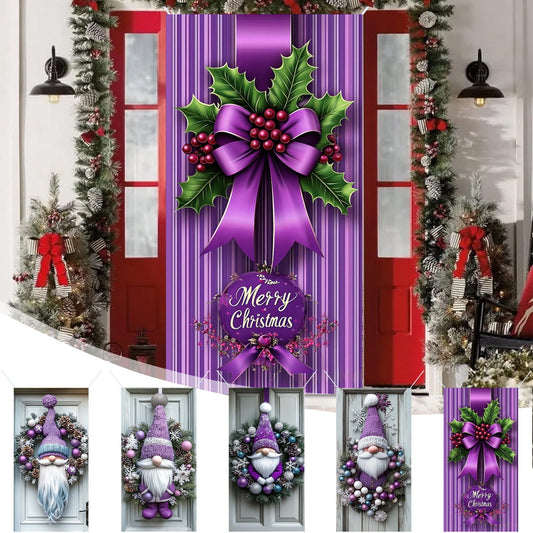 35X71In Christmas Door Cover - Dwarf/Santa Claus/Christmas Tree/Garland/Snowman Christmas Door Decorations,Merry Christmas Front Door Decorations,Holiday Party Christmas Decorations Indoor & Outdoor