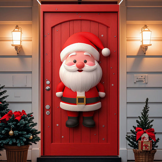 35X71In Christmas Door Cover - Dwarf/Santa Claus/Christmas Tree/Garland/Snowman Christmas Door Decorations,Merry Christmas Front Door Decorations,Holiday Party Christmas Decorations Indoor & Outdoor