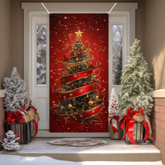 35X71In Christmas Door Cover - Dwarf/Santa Claus/Christmas Tree/Garland/Snowman Christmas Door Decorations,Merry Christmas Front Door Decorations,Holiday Party Christmas Decorations Indoor & Outdoor