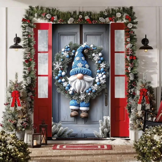 35X71In Christmas Door Cover - Dwarf/Santa Claus/Christmas Tree/Garland/Snowman Christmas Door Decorations,Merry Christmas Front Door Decorations,Holiday Party Christmas Decorations Indoor & Outdoor