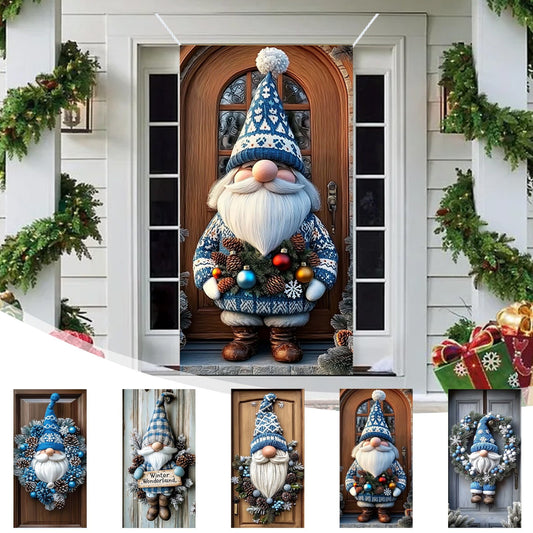 35X71In Christmas Door Cover - Dwarf/Santa Claus/Christmas Tree/Garland/Snowman Christmas Door Decorations,Merry Christmas Front Door Decorations,Holiday Party Christmas Decorations Indoor & Outdoor