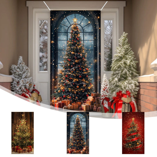35X71In Christmas Door Cover - Dwarf/Santa Claus/Christmas Tree/Garland/Snowman Christmas Door Decorations,Merry Christmas Front Door Decorations,Holiday Party Christmas Decorations Indoor & Outdoor