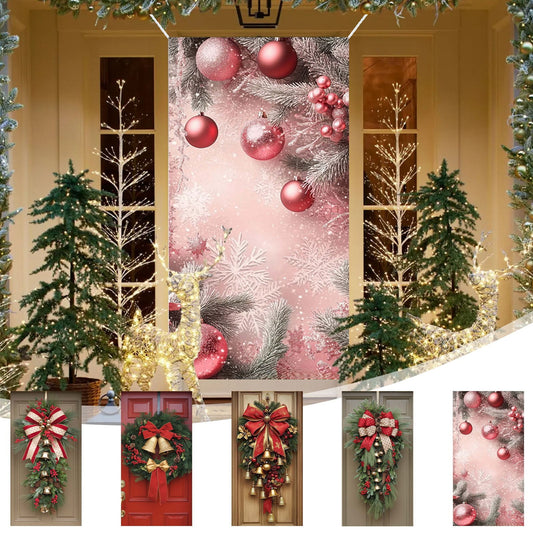 35X71In Christmas Door Cover - Dwarf/Santa Claus/Christmas Tree/Garland/Snowman Christmas Door Decorations,Merry Christmas Front Door Decorations,Holiday Party Christmas Decorations Indoor & Outdoor