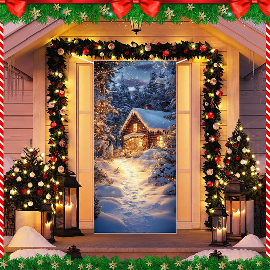 35X71In Christmas Door Cover - Dwarf/Santa Claus/Christmas Tree/Garland/Snowman Christmas Door Decorations,Merry Christmas Front Door Decorations,Holiday Party Christmas Decorations Indoor & Outdoor