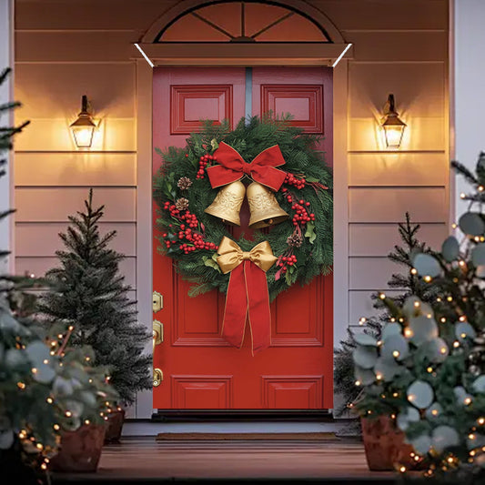 35X71In Christmas Door Cover - Dwarf/Santa Claus/Christmas Tree/Garland/Snowman Christmas Door Decorations,Merry Christmas Front Door Decorations,Holiday Party Christmas Decorations Indoor & Outdoor
