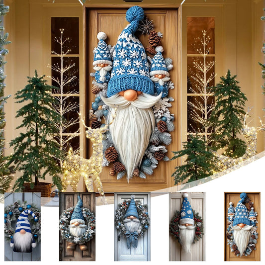 35X71In Christmas Door Cover - Dwarf/Santa Claus/Christmas Tree/Garland/Snowman Christmas Door Decorations,Merry Christmas Front Door Decorations,Holiday Party Christmas Decorations Indoor & Outdoor