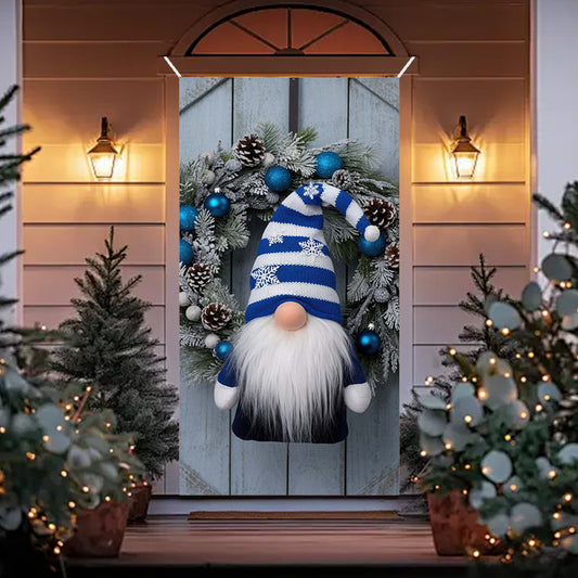 35X71In Christmas Door Cover - Dwarf/Santa Claus/Christmas Tree/Garland/Snowman Christmas Door Decorations,Merry Christmas Front Door Decorations,Holiday Party Christmas Decorations Indoor & Outdoor