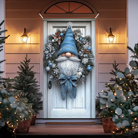 35X71In Christmas Door Cover - Dwarf/Santa Claus/Christmas Tree/Garland/Snowman Christmas Door Decorations,Merry Christmas Front Door Decorations,Holiday Party Christmas Decorations Indoor & Outdoor