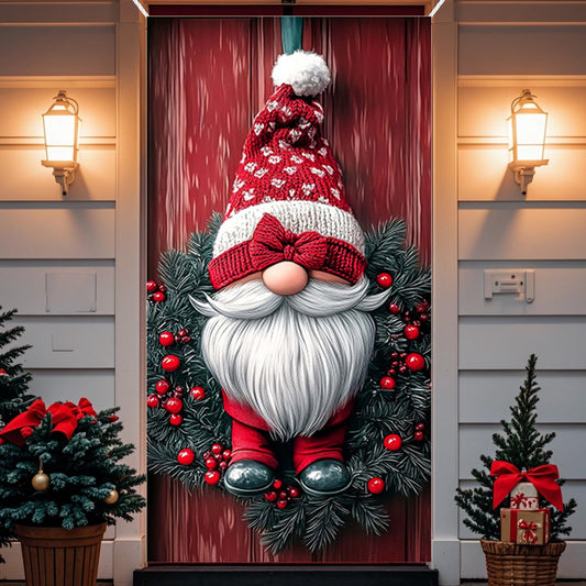 35X71In Christmas Door Cover - Dwarf/Santa Claus/Christmas Tree/Garland/Snowman Christmas Door Decorations,Merry Christmas Front Door Decorations,Holiday Party Christmas Decorations Indoor & Outdoor