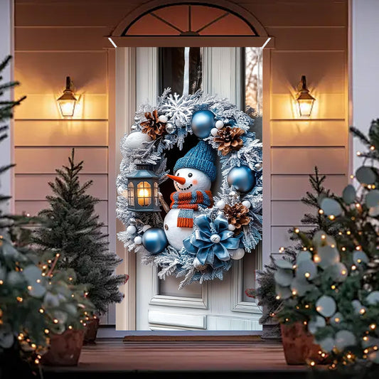 35X71In Christmas Door Cover - Dwarf/Santa Claus/Christmas Tree/Garland/Snowman Christmas Door Decorations,Merry Christmas Front Door Decorations,Holiday Party Christmas Decorations Indoor & Outdoor