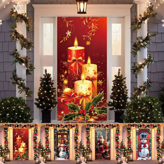 35X74 In Christmas Door Cover,Merry Christmas Door Banner,Red Christmas Front Door Cover,Christmas Day Door Wall Decor,Xmas Winter Seasonal Holiday Party Porch Wall Hanging New Year Entryway Decor