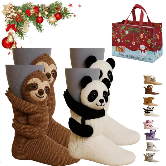 3D Knit Animal Sloth Socks,2 Pair Animal Socks for Women,Warm and Soft Long Stocking Stuffers Socks, Fun & Adorable Christmas Gift, Cozy Fall & Winter with Gift Bags