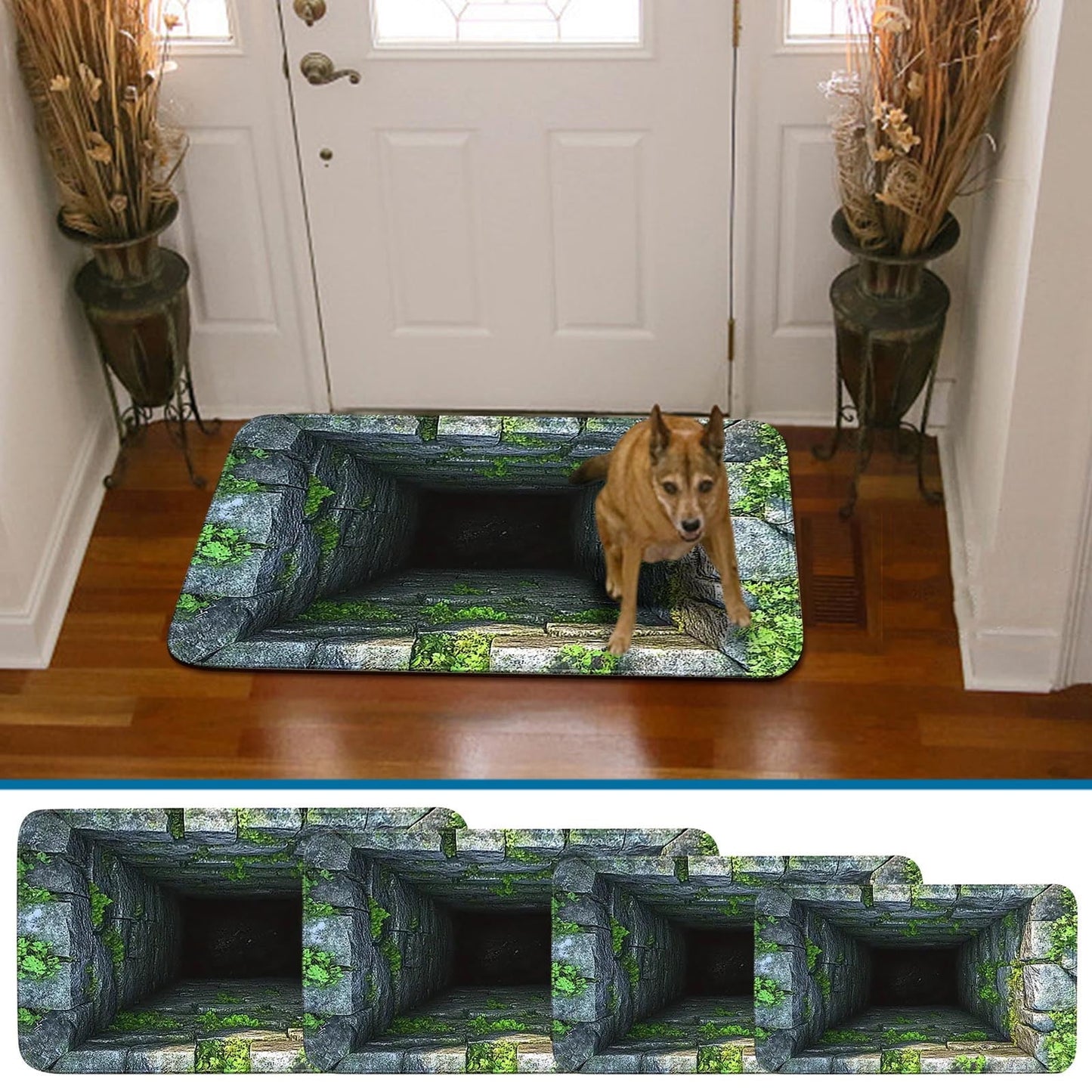 3D Rugs Optical Illusion,3D Hole Rug That Looks Like A Hole,Dog Gets Scared Of 3D Carpet, As Test & Game With Your Cat Or Dog,Visual Diatomite Mud Entrance Door Mat Waterproof Bathroom Floor Mat