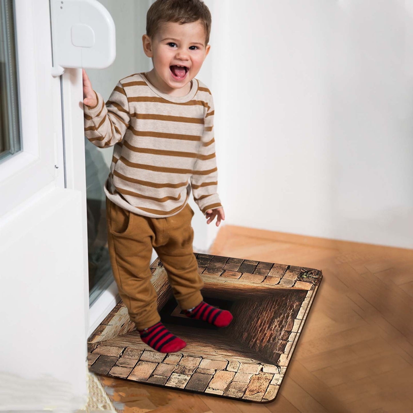 3D Rugs Optical Illusion,3D Hole Rug That Looks Like A Hole,Dog Gets Scared Of 3D Carpet, As Test & Game With Your Cat Or Dog,Visual Diatomite Mud Entrance Door Mat Waterproof Bathroom Floor Mat