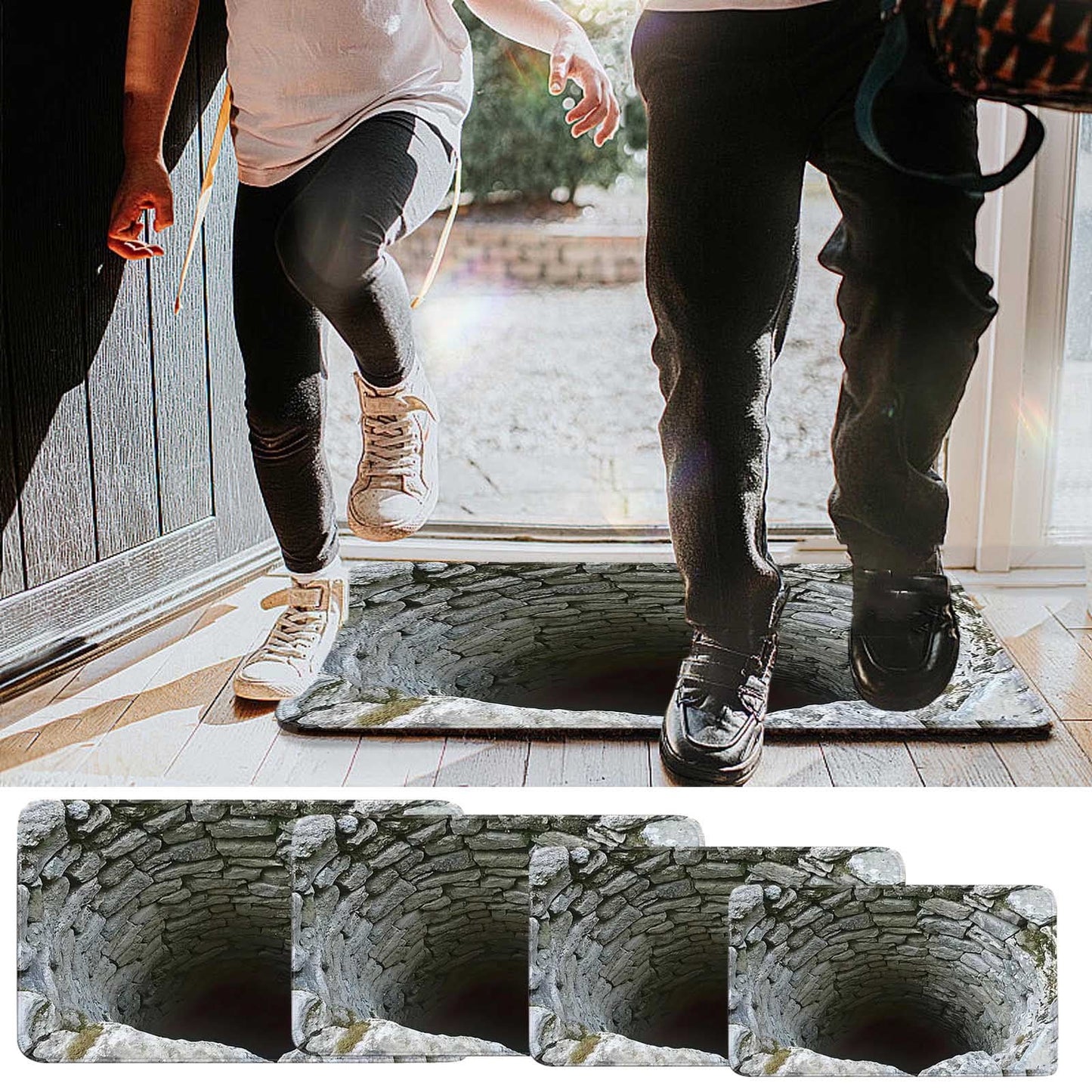 3D Rugs Optical Illusion,3D Hole Rug That Looks Like A Hole,Dog Gets Scared Of 3D Carpet, As Test & Game With Your Cat Or Dog,Visual Diatomite Mud Entrance Door Mat Waterproof Bathroom Floor Mat