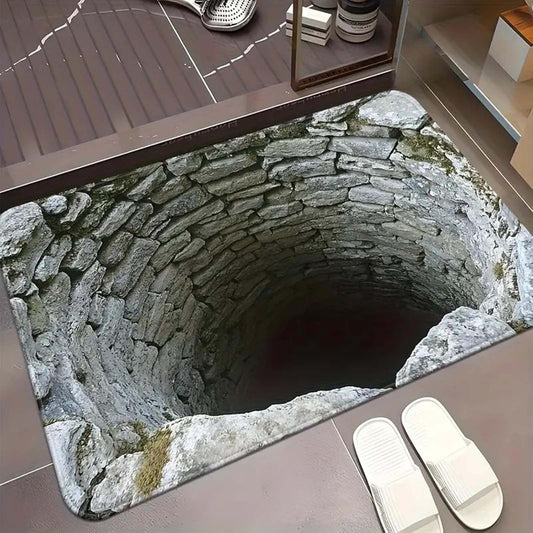 3D Rugs Optical Illusion,3D Hole Rug That Looks Like A Hole,Dog Gets Scared Of 3D Carpet, As Test & Game With Your Cat Or Dog,Visual Diatomite Mud Entrance Door Mat Waterproof Bathroom Floor Mat