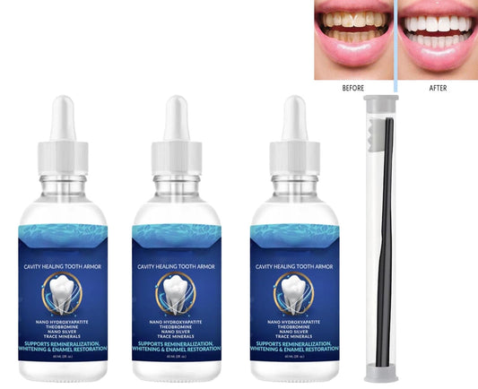 3PCS Dentite Cavity Healing Tooth Armor with Toothbrush,Dentite Cavity Healing Tooth Armor Liquid Helps Keep Gum Healthy,Whitening & Enamel Restoration,60ML+Toothbrush