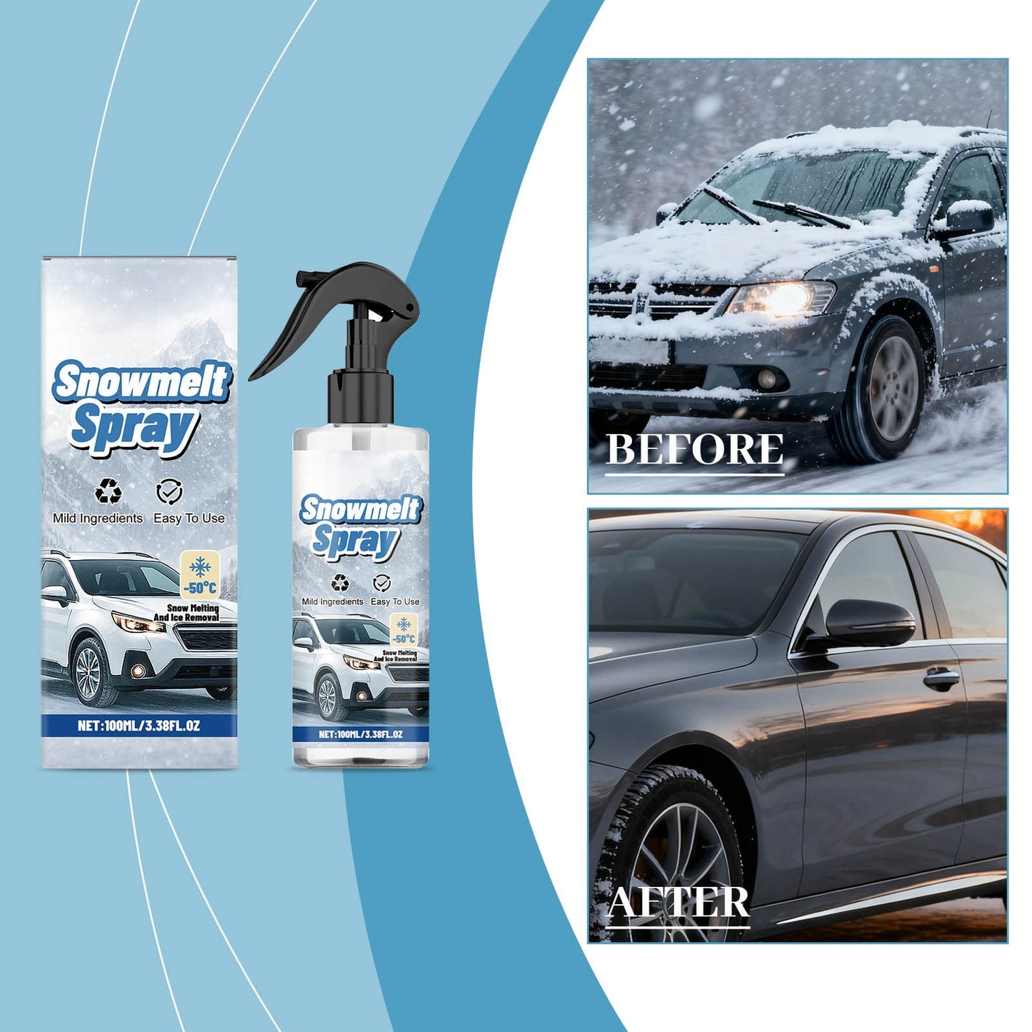 3Pc Deicer For Car Windshield Defroster,Window Snow Spray,100Ml De-Icer Spray For Car Windshields, Fast-Acting Ice & Snow Melt Spray With Antifreeze Protection, Safe For Auto Glass