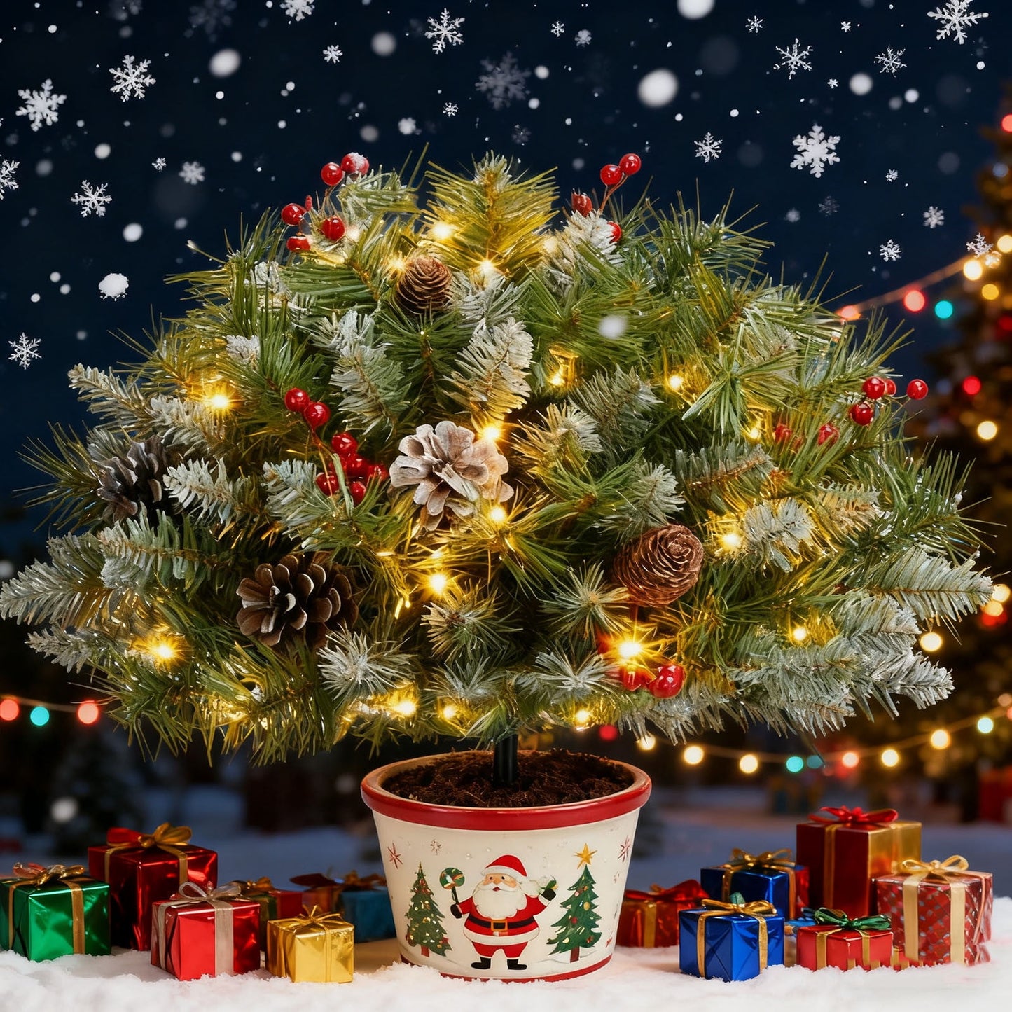 3Pc Glowing Round Half Stake Courtyard Christmas Tree,Christmas Planters For Front Porch,Christmas Urn Fillers For Outdoor Planters,Christmas Window Box Filler,Outdoor Christmas Pot Fillers