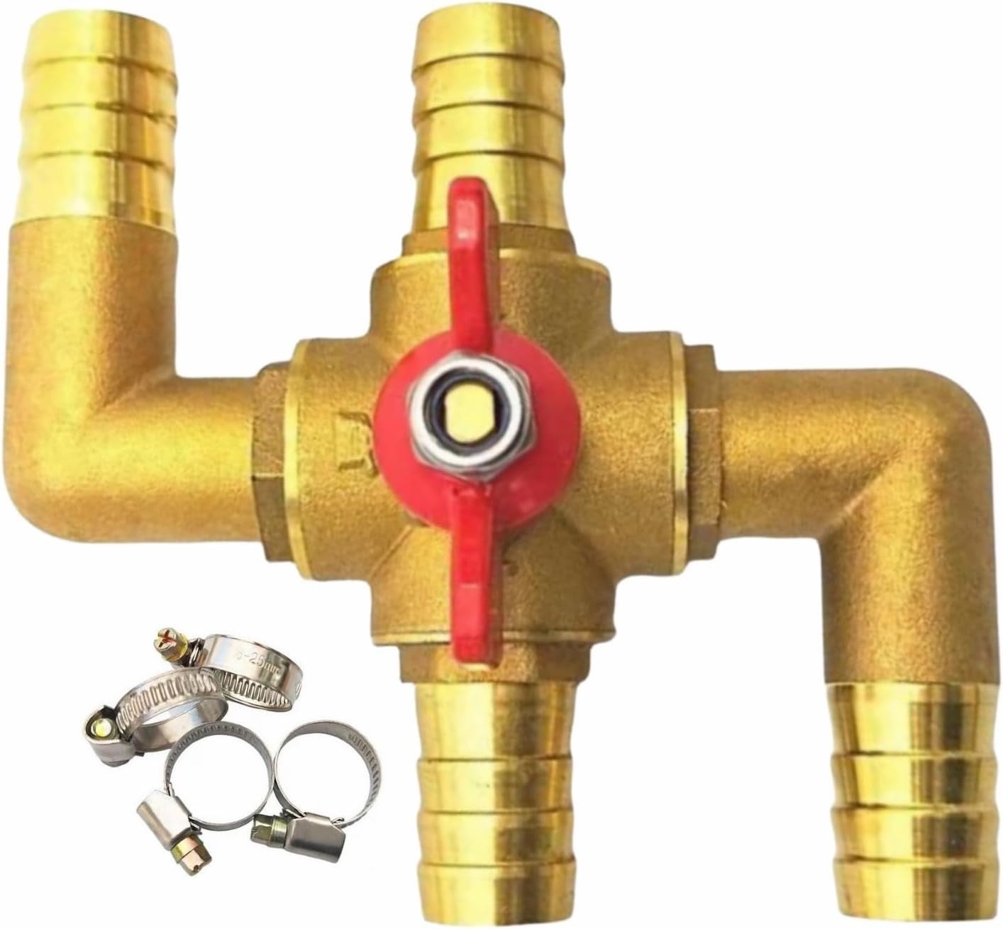 4-way Automobile Heating Water Manual Control Solid Brass,Automotive Heater Bypass, Heating Water Manual Control ,Car Heater Air Conditioning Ball with 4 Clamps,B