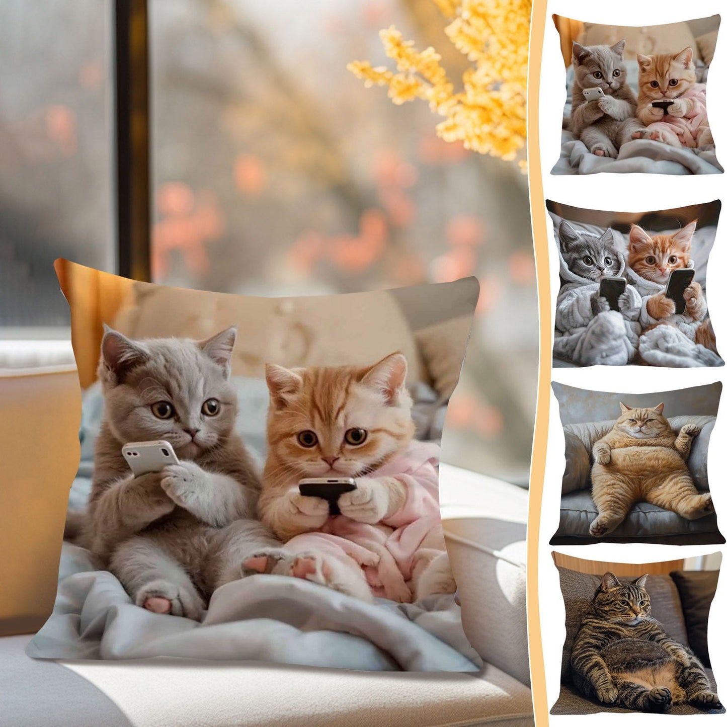 45*45Cm Funny Pillows Cover,18In Funny Throw Pillows Cases,Funny Cat Decorative Throw Pillow Covers,Square Pillowcase With Zipper For Living Room,Bed Decor,Patio,Car,French Country Sofa Cushion Cases