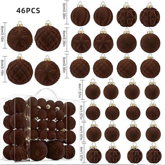 46 Pc Velvet Christmas Balls,Velvet Christmas Ornaments For Christmas Tree Pendant,Christmas Decor, Christma Tree Flocked Ornaments Balls For Family Holiday Wedding Party Xmas Hanging Decoration