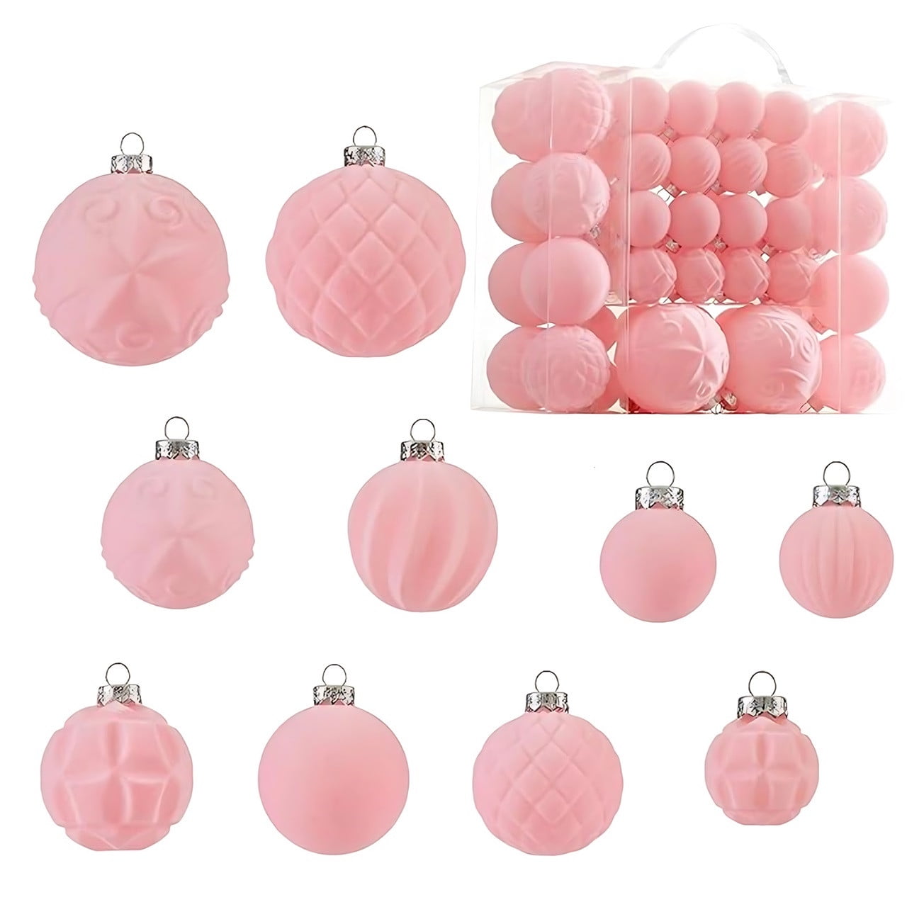 46 Pc Velvet Christmas Balls,Velvet Christmas Ornaments For Christmas Tree Pendant,Christmas Decor, Christma Tree Flocked Ornaments Balls For Family Holiday Wedding Party Xmas Hanging Decoration