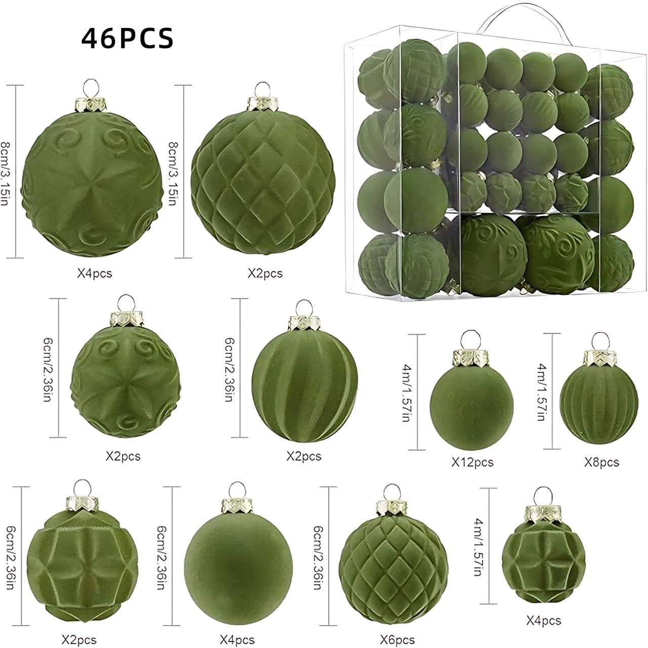46 Pc Velvet Christmas Balls,Velvet Christmas Ornaments For Christmas Tree Pendant,Christmas Decor, Christma Tree Flocked Ornaments Balls For Family Holiday Wedding Party Xmas Hanging Decoration