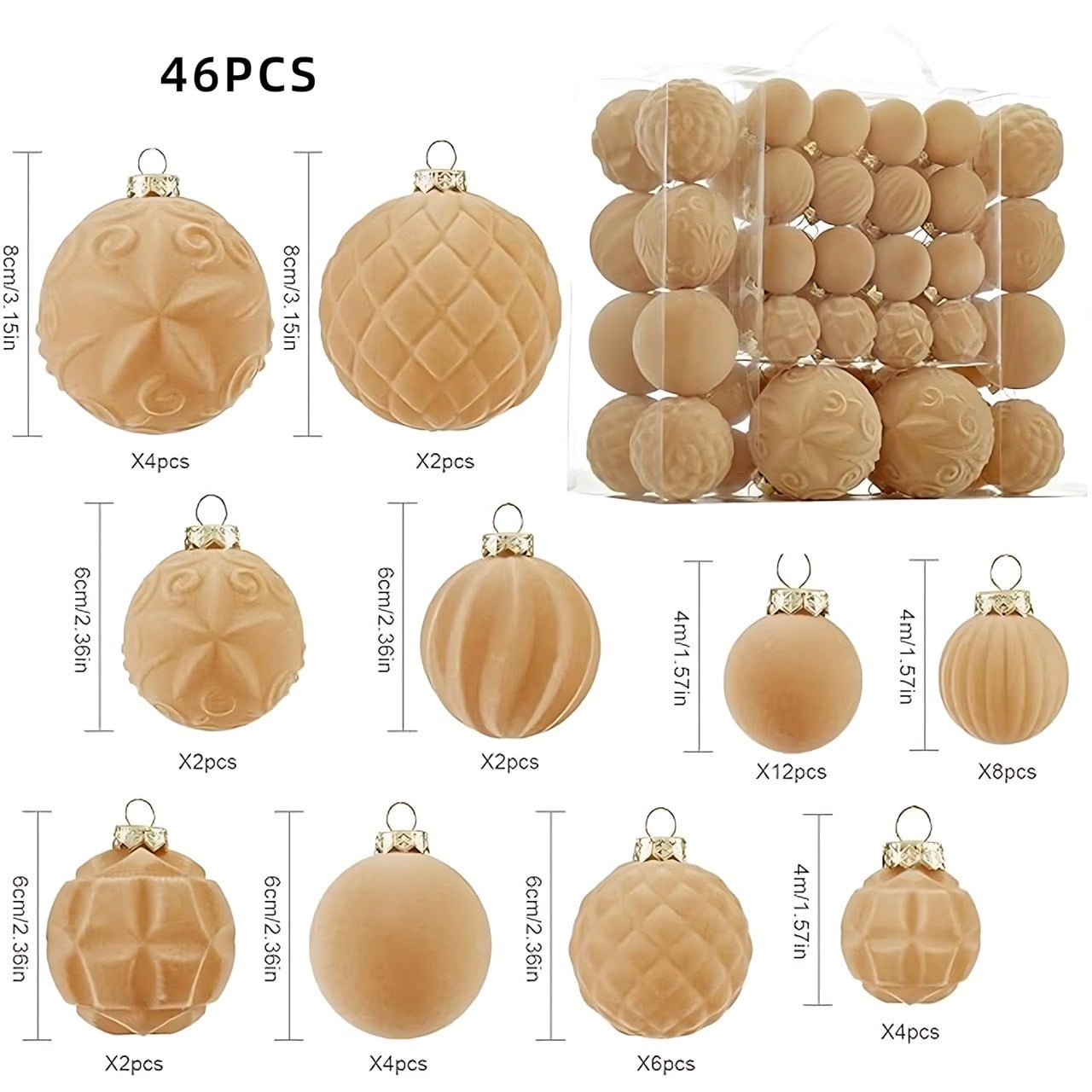 46 Pc Velvet Christmas Balls,Velvet Christmas Ornaments For Christmas Tree Pendant,Christmas Decor, Christma Tree Flocked Ornaments Balls For Family Holiday Wedding Party Xmas Hanging Decoration