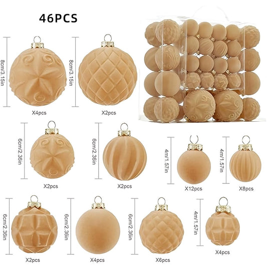 46 Pc Velvet Christmas Balls,Velvet Christmas Ornaments For Christmas Tree Pendant,Christmas Decor, Christma Tree Flocked Ornaments Balls For Family Holiday Wedding Party Xmas Hanging Decoration