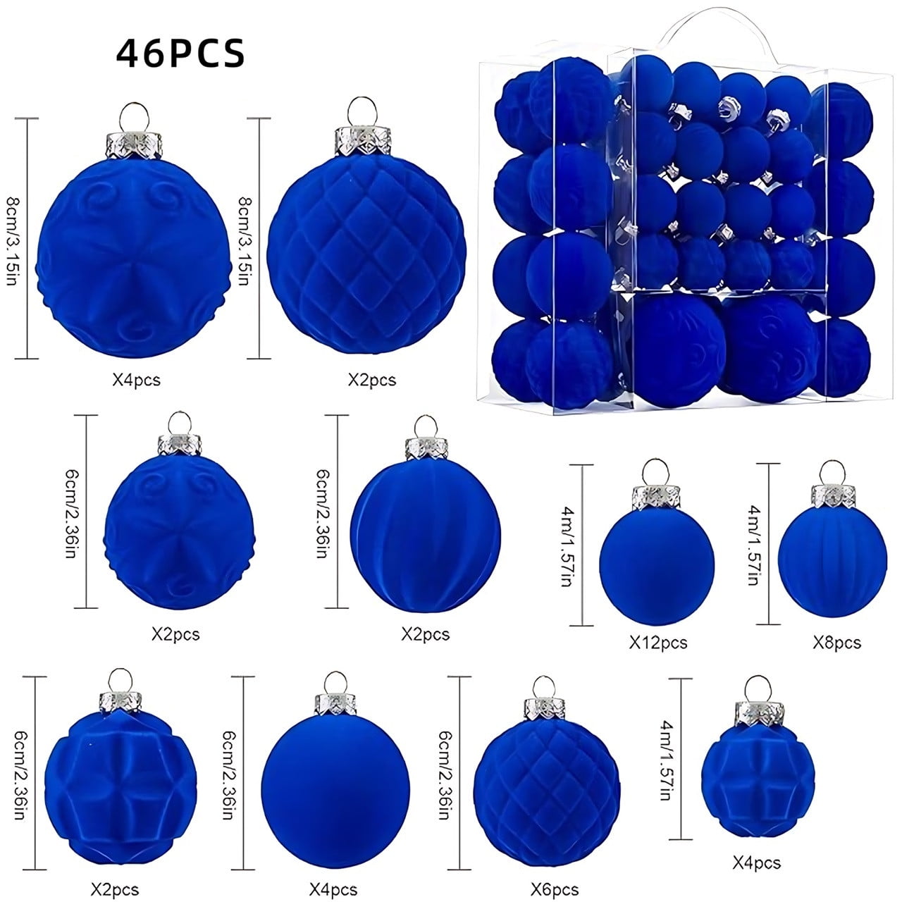 46 Pc Velvet Christmas Balls,Velvet Christmas Ornaments For Christmas Tree Pendant,Christmas Decor, Christma Tree Flocked Ornaments Balls For Family Holiday Wedding Party Xmas Hanging Decoration