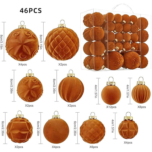 46 Pc Velvet Christmas Balls,Velvet Christmas Ornaments For Christmas Tree Pendant,Christmas Decor, Christma Tree Flocked Ornaments Balls For Family Holiday Wedding Party Xmas Hanging Decoration