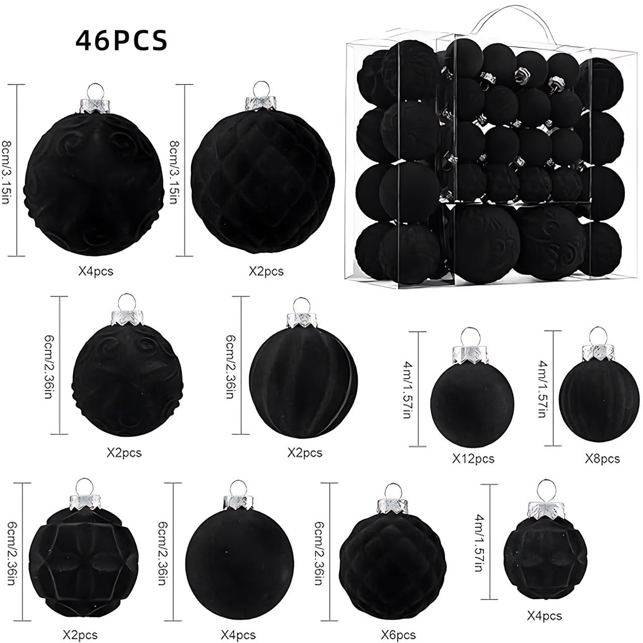 46 Pc Velvet Christmas Balls,Velvet Christmas Ornaments For Christmas Tree Pendant,Christmas Decor, Christma Tree Flocked Ornaments Balls For Family Holiday Wedding Party Xmas Hanging Decoration