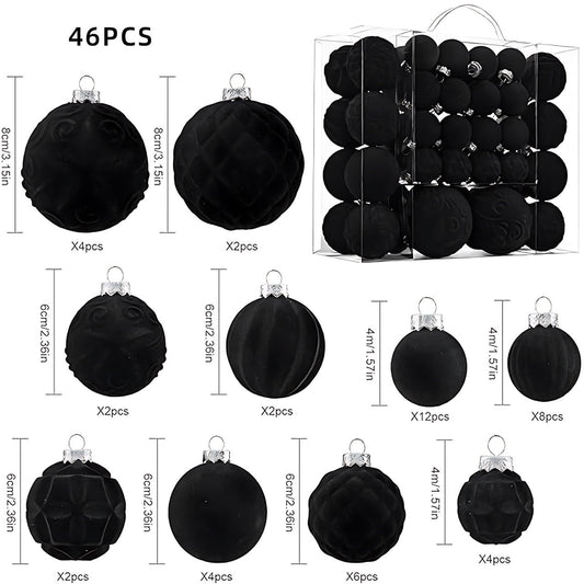 46 Pc Velvet Christmas Balls,Velvet Christmas Ornaments For Christmas Tree Pendant,Christmas Decor, Christma Tree Flocked Ornaments Balls For Family Holiday Wedding Party Xmas Hanging Decoration