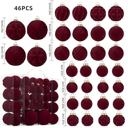46 Pc Velvet Christmas Balls,Velvet Christmas Ornaments For Christmas Tree Pendant,Christmas Decor, Christma Tree Flocked Ornaments Balls For Family Holiday Wedding Party Xmas Hanging Decoration