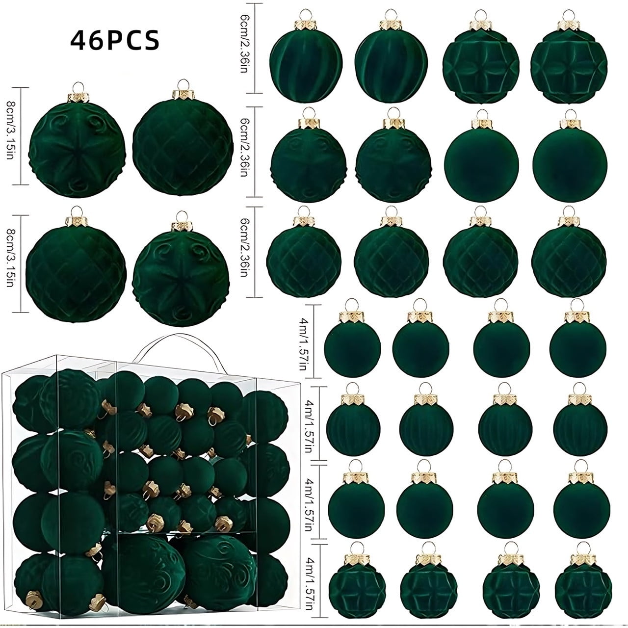 46 Pc Velvet Christmas Balls,Velvet Christmas Ornaments For Christmas Tree Pendant,Christmas Decor, Christma Tree Flocked Ornaments Balls For Family Holiday Wedding Party Xmas Hanging Decoration