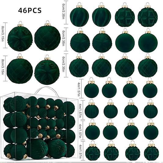46 Pc Velvet Christmas Balls,Velvet Christmas Ornaments For Christmas Tree Pendant,Christmas Decor, Christma Tree Flocked Ornaments Balls For Family Holiday Wedding Party Xmas Hanging Decoration