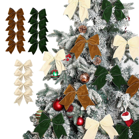 4Pc Christmas Bows Decorations,Cloth Gift Box Bows,Christmas Tree Wreath Arrangement Gift Box Decoration Bow Ornaments