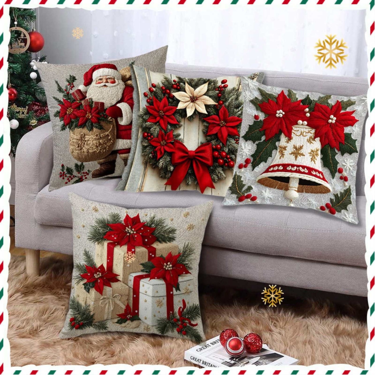 4Pc Snowman Pillow Covers Square Christmas Throw Pillow Covers 18''X18'' Linen Xmas Deer & Snowman Plaid Cushion Cover Decorative Square Pillowcases With Invisible Zipper For Living Room Sofa Bedroom